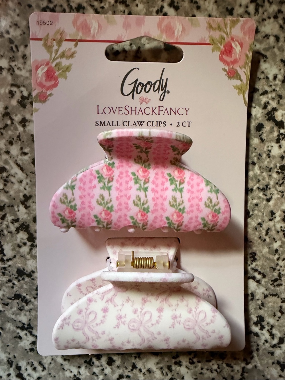 LoveShackFancy Pink and White Floral Small Claw Clips - 2 Count